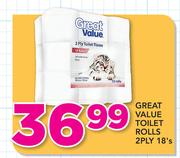 Great Value Toilet Rolls 2 Ply-18's