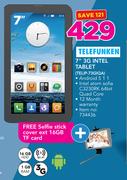 Telefunken 7" 3G Intel Tablet TELIP-73GIQA With Free Selfie Stick Cover Ext 16GB TF Card