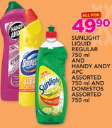 Sunlight Liquid Regular-750ml & Handy Andy APC Assorted -750ml & Domestos Assorted-750ml