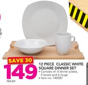 12 Piece Classic White Square Dinner Set-Per Set