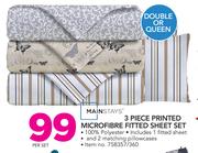Mainstays 3 Piece Double Or Queen Printed Microfibre Fitted Sheet Set-Per Set