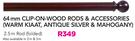 Decorland 64mm Clip On Wood Rods & Accessories(Warm Kiaat, Antique Silver & Mahogany)-2.5mRod Folded