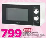 Defy 20Ltr White Manual Microwave MDMO367 WM203