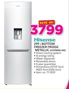 Hisense 299Ltr Bottom Freezer Fridge Metallic H299BME-WD