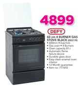 Defy 60cm 4 Burner Gas Stove Black DGS170