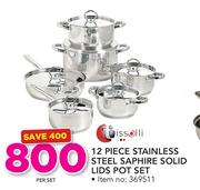 Tissolli 12 Piece Stainless Steel Saphire Solid Lids Pot Set-Per Set