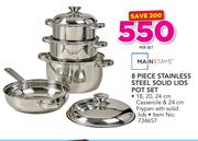 Mainstays 8 Piece Stainless Steel Solid Lids Pot Set-Per Set