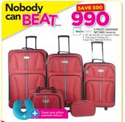 Mainstays 5 Piece Luggage Set Red TB-20123 With Plus Travel Neck Pillow Assorted Colours