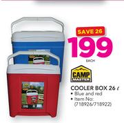 Camp Master 26Ltr Cooler Box (Blue Or Red)-Each 