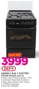Defy 600mm 3 Gas 1 Electric Stove Black DGS179