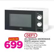 Defy 20Ltr Manual Microwave White MDMO367 WM203