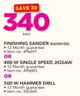 Black & Decker Finishing Sander KA300-QS Or 400W Single Speed Jigsaw Or 500W Hammer Drill-Each