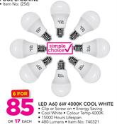 Simple Choice LED A60 6W 4000K Cool White-For 6