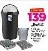 Missmolly 4 Piece 50Ltr Plastic Refuse Bin Starter Set