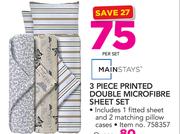 Mainstays 3 Piece Printed Queen Microfibre Sheet Set-Per Set