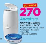 Angelcare Nappy Bin White Including 1 Free  Refill Pack