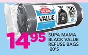 Supa Mama Black Value Refuse Bags 20's