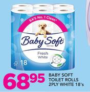 Baby Soft Toilet Rolls 2Ply White 18's