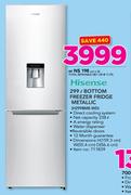 Hisense 299Ltr Bottom Freezer Fridge Metallic With Water Dispenser H299BME-WD