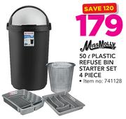 Missmolly 50Ltr Plastic Refuse Bin Starter Set 4 Piece