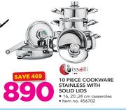 Tissolli 10 Piece Cookware Stainless With Solid Lids