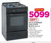 Defy 60cm 4 Burner Black Gas Stove DGS170