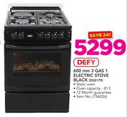 Defy 600mm 3 Gas 1 Electric Black Stove DGS179