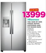 Hisense 700ltr Side By Side Fridge With Water Dispenser And Ice Maker Inox H700SI-ID