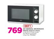 Defy 20ltr White Manual Microwave MDMO367 WM203