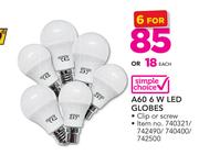 Simple Choice A60 6W LED Globes(Clip Or Screw)-Each