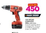 Black & Decker 12V Nicad Cordless Drill EPC12CA