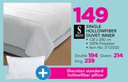 Sheraton Single Hollow Fiber Duvet Inner + Sheraton Standard Hollow Fiber Pillow