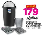 Miss Molly 4-Piece 50ltr Plastic Refuse Bin Starter Set