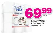 Great Value 2 Ply Toilet Tissue-18's Each