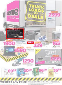 Game Zambia : Truck Loads Of Deals (28 Sep - 11 Oct 2017), page 1