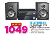 Telefunken 2.0 Channel DVD Micro HiFi TMD-400 B