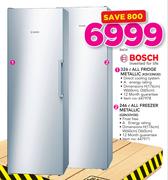 Bosch 326Ltr All Fridge Metallic KSV33NI30 Or Bosch 246Ltr All Freezer Metallic GSN33VI30-Each