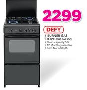 Defy 4 Burner Gas Stove DGS 168 SGG