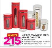 4 Piece Stainless Steel Glass Canister-Per Set