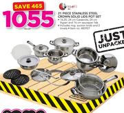 Tissolli 21 Piece Stainless Steel Crown Solid Lids Pot Set-Per Set