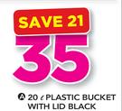 20Ltr Plastic Bucket With Lid Black