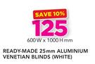 Decorland Ready Made 25mm Aluminium Venetian Blinds White-600 W x 1000 H mm
