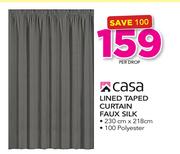 Casa Lined Taped Curtain Faux Silk-Per Drop