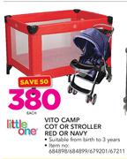 Little One Vito Camp Cot Or Stroller Red Or Navy-Each