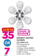 Simple Choice Energy Saving Globes E27 4000K CW-Each