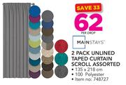 Mainstays 2 Pack Unlined Taped Curtain Scroll Assorted-Per Drop