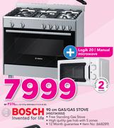 Bosch 90cm Gas/Gas Stove HSG734355Z With Logik 20Ltr Manual Microwave 