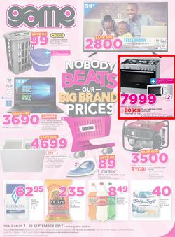 Game Botswana : Nobody Beats Our Big Brand Prices (7 Sep - 20 Sep 2017), page 1