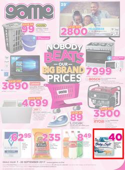 Game Botswana : Nobody Beats Our Big Brand Prices (7 Sep - 20 Sep 2017), page 1