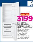 KIC 336Ltr Bottom Freezer Fridge Water Dispenser Metallic KBF634 1ME WT